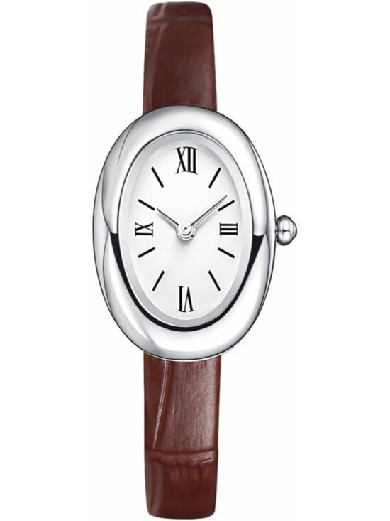 Accessories - Women's Silver Brown Analog Quartz Elegant Dial Bangle Vintage Bracelet Watch